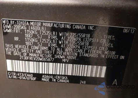 2013 Toyota Rav4 Limited z USA, uszkodzony, nr VIN 2T3DFREV2DW065877